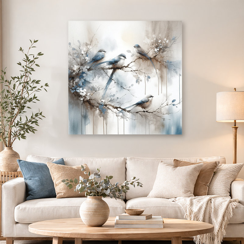 Serene Moments: Watercolor Birds, toile tendue sur toile, 40" H x 40" W