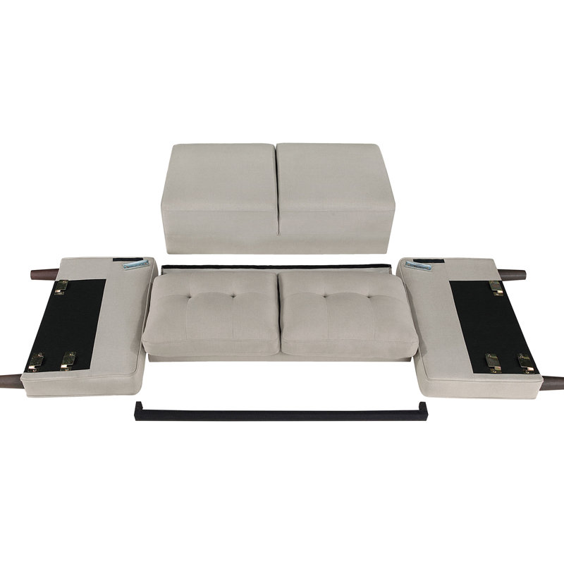Petit revêtu de tissu d'ameublement beige avec dossier autoportant, dossier quadrillé et accoudoirs fins, pour les espaces de vie principaux