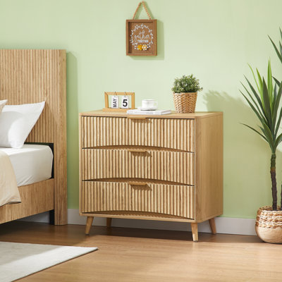 Commode à 3 tiroirs cannelée, commode de style Mid-Century moderne à rainure verticale, armoire de rangement en bois massif avec poignées en métal pour le salon de la chambre à coucher (l 31,5 po x P 15 po x H 30 po)