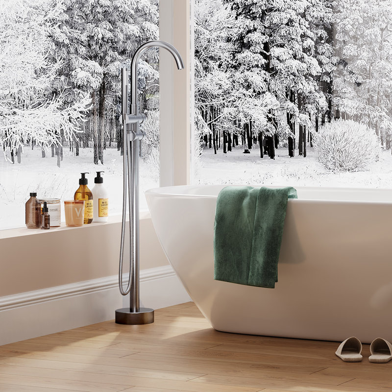Robinet de baignoire autoportant GarveeHome, robinet de baignoire à fixation au sol avec douchette cylindrique, robinet de baignoire moderne 2-en-1 avec boyau d'arrosage 70 "