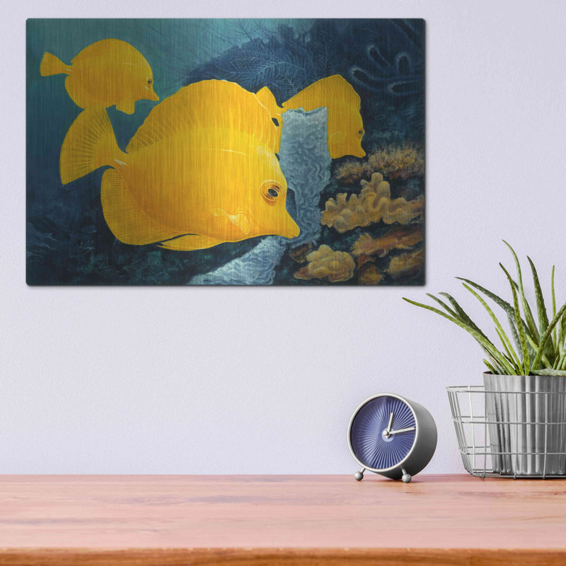 Art mural en métal Beachcrest Home ™ «Yellow Tangs» par Durwood Coffey, H 12 po x l 16 po
