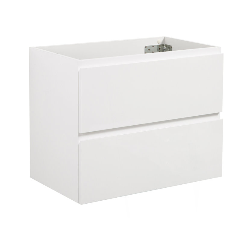 Meuble-lavabo mural SANS lavabo, couleur blanche, avec deux tiroirs, pré-assemblé, Blanc, Blanc