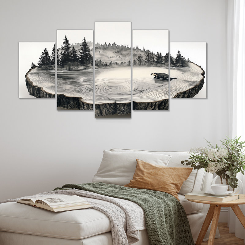 «Beaver In Pine», diapositive en bois monochrome I - ensemble d'art mural Beaver