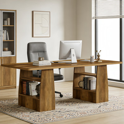 63-Inch Wood Executive Desk With Storage, Large Computer Desk Writing Table For Home Office