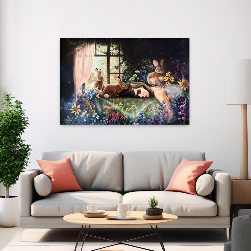 Sleeping Girl with Rabbits 1 Piece Wrapped Canvas Wall Art, 152.4 cm H x 101.6 cm W