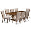 L'ensemble 9 pièces de table et chaises de cuisine comprend une table de salle à manger rectangulaire avec rallonge amovible et 8 chaises Parson en tissu brun clair clair, noyer antique-1437975343-1437975330-1437975342