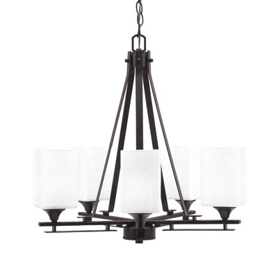 Uptowne 5 Light Uplight Chandelier Shown In Dark Granite Finish With 4" Square White Muslin Glass