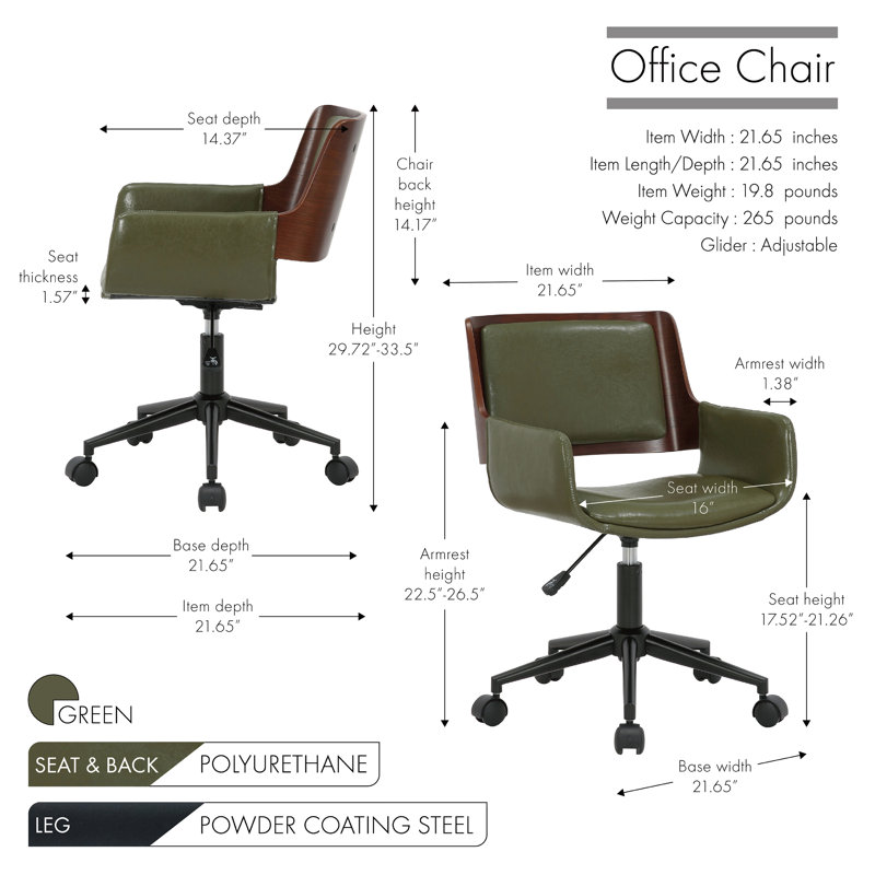 Chaise de bureau Wallach, Vert