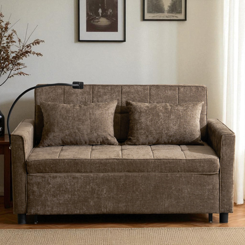 Canapé-lit gigogne escamotable avec ports USB, Brun
