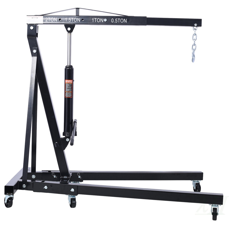 Grue de levage de moteur pliable de 2 tonnes avec grue d'atelier de levage de grue, acier robuste avec 6 roulettes en fer (noir)