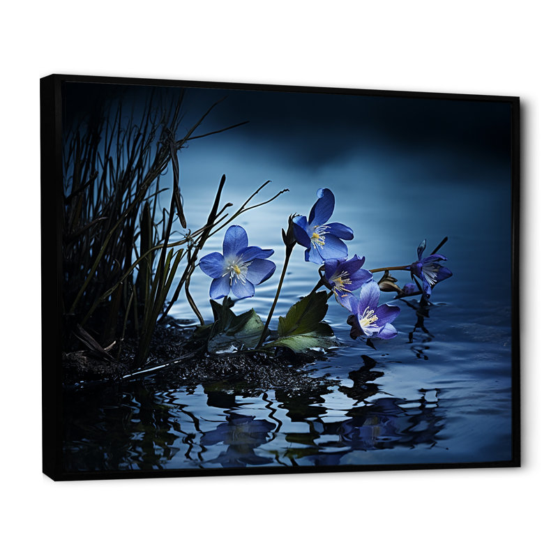 Violettes charme en hiver, Cadre flottant noir, H 30 po x l 40 po