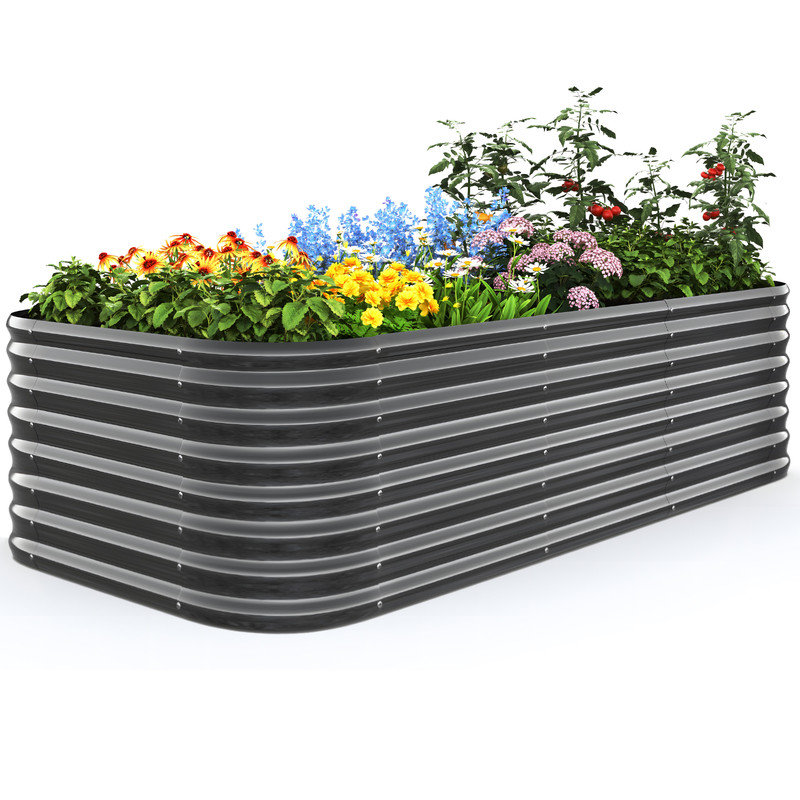  Ensemble de jardinière surélevée galvanisée pour grand jardin, grande boîte à fleurs ovale de 8 x 4 x 2 pi pour l'extérieur, double renforcement par barre verticale et barre transversale avec doublure