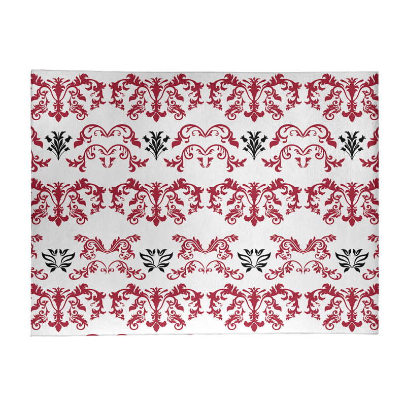 Tapis blanc / rouge Damask, Rectangle 9 pi x 12 pi