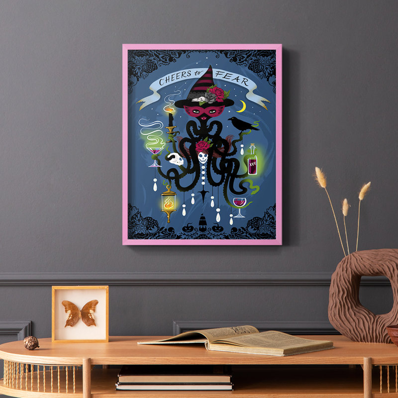 Spooky Cephalopod Chandeliers I Framed Print - Solid Wood, Pink Single Picture Framed, 10" H x 8" W