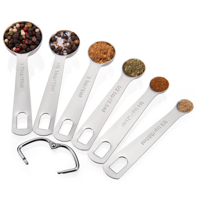 Cuillères à mesurer: Ensemble de 6 cuillères à mesurer en acier inoxydable 18/8 U-Taste: 1/8 c. À thé, 1/4 c. À thé, 1/2 c. À thé, 1 c. À thé, 1/2 c. À table et 1 c. À table d'ingrédients secs et liquides