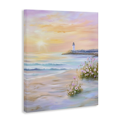 Warm Sunrise with Distant Lighthouse Canvas, design by Arlington Prints