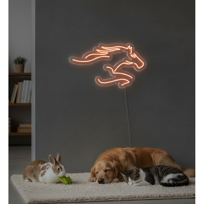  | Enseigne néon à tête de cheval | Fabriqué avec des tubes néon incassables de haute qualité pour un éclairage lumineux et uniforme et une longévité dans les environnements commerciaux et de décoration intérieure | 15 x 26.jp | Orange