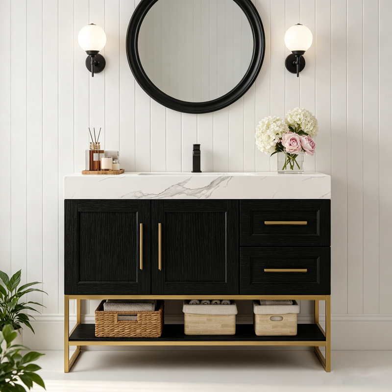 Meuble-lavabo moderne 36 po avec lavabo sous comptoir - comptoir en pierre frittée, armoire en bois imperméable pour rénovation de salle de bain