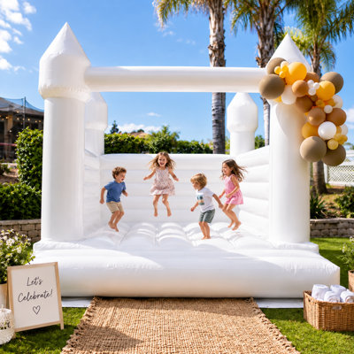 13FT Commercial Grade White Bounce House with Air Blower, Inflatable Bouncer for Weddings, Birthdays & Party Events