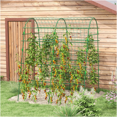 Outsunny Cucumber Trellis, 6.8' Tall Arch Trellis For Climbing Plants Outdoor, A-Frame, With Plastic Coated Steel Frame And Climbing Net, Support Vegetables, Peas, Fruit & Vines, Green