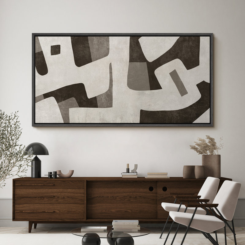 Forme Mid-Century géométrique abstraite, H 30 po x l 60 po, Noir, noir, noir, noir
