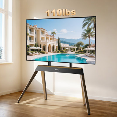 Floor Tv Stand: Mid-century Tv Floor Stand For 40”-86” Height Adjustable Tv Display Stand With Trapezoidal-frame Base For Living Room, 600*400mm Vesa