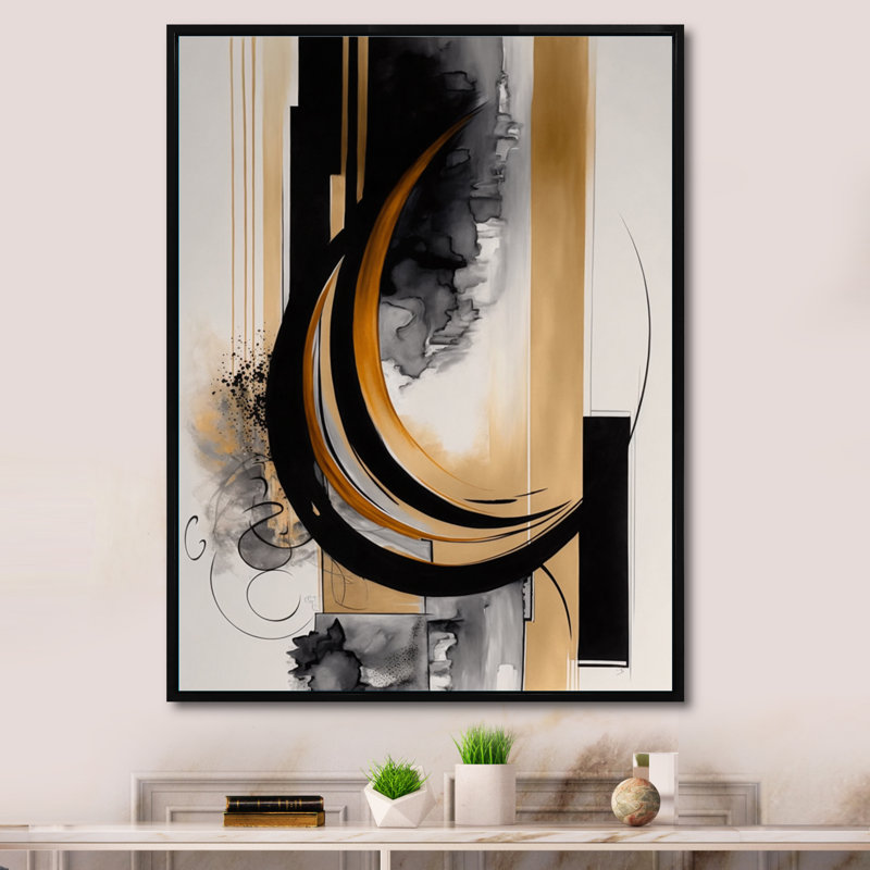 Gold Touch Art Deco II - Art mural abstrait, H 20 po x l 12 po x P 1 po, Toile avec cadre flottant noir