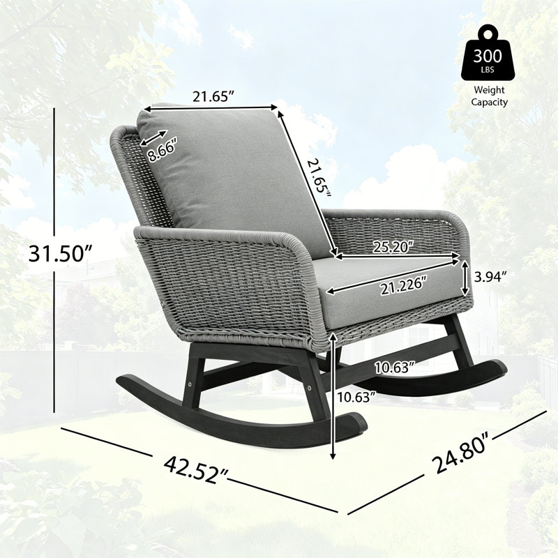 Chaises berçantes d'extérieur 2 pièces en osier avec coussins 2 pièces, Gris, Gray