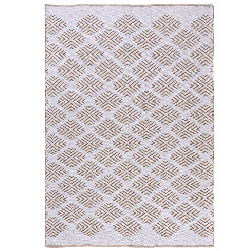 Tan/ White Diamond Modern Flatweave Cotton/Polyester Indoor Area Rug, Rectangle 7'9" x 9'9"