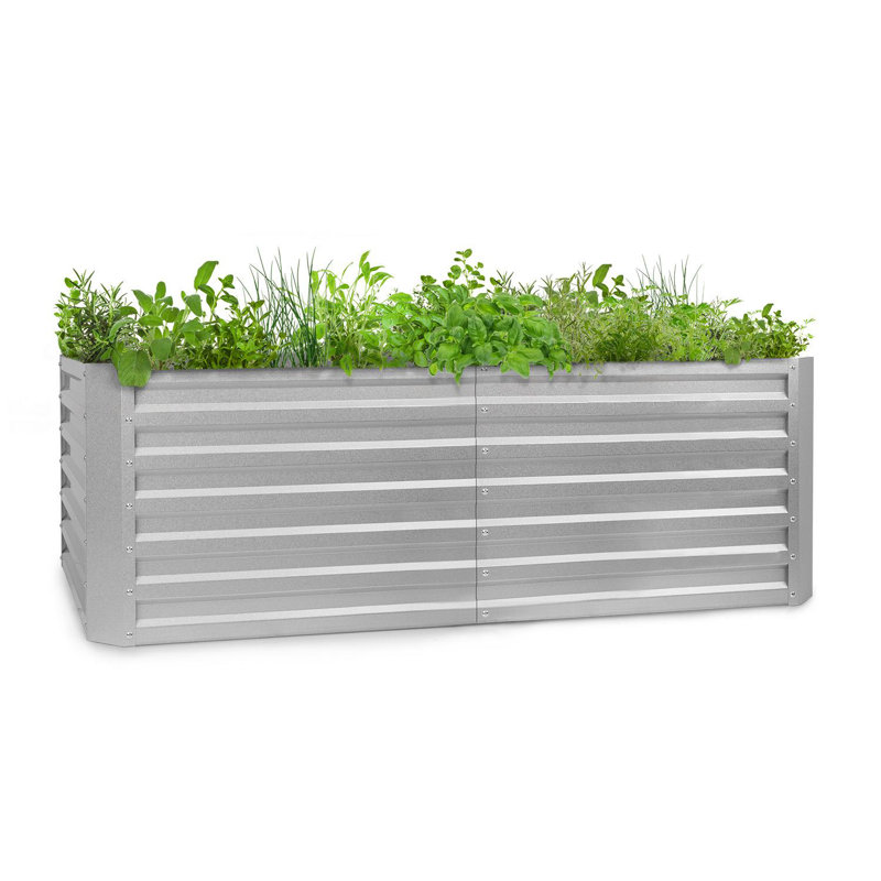 Metal Raised Flower Bed, Silver, 90cm H x 200cm W x 100cm D