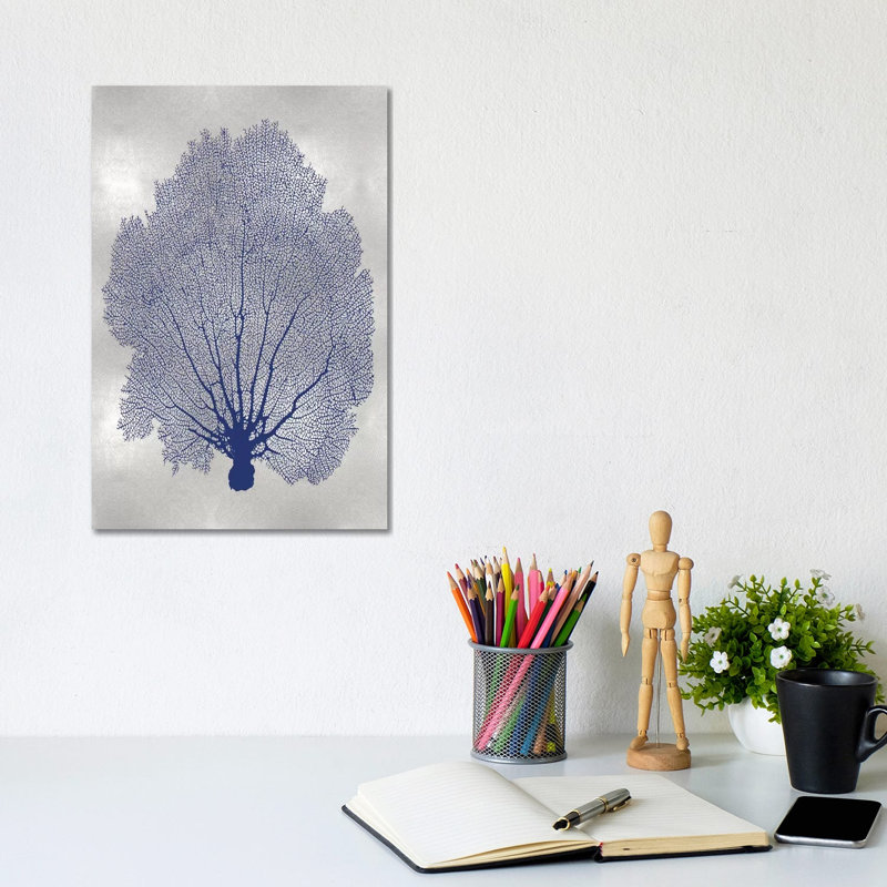 Sea Fan Indigo II 1 Piece Wall Art on Canvas, 30.48cm H x 20.32cm W x 1.91cm D, Wrapped Canvas