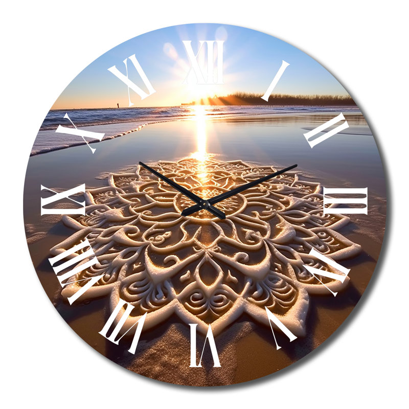 Horloge murale majestueuse en mandala blanc sur la plage Sunset, Très grand