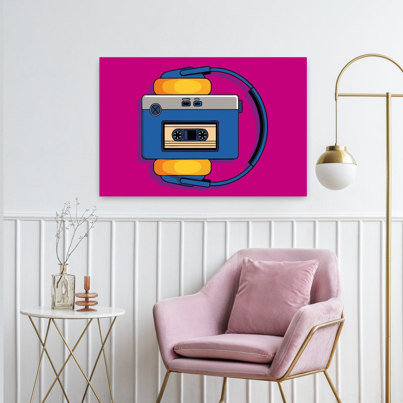 Casque à cassette rétro rétro, art mural rétro classique, H 24 po x l 36 po
