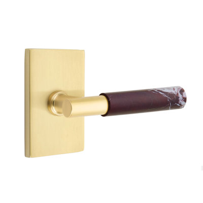 Emtek Select Passage Leverset w/ Rectangular Rosette & T-Bar Stem, Rosso Levanto Marble Lever