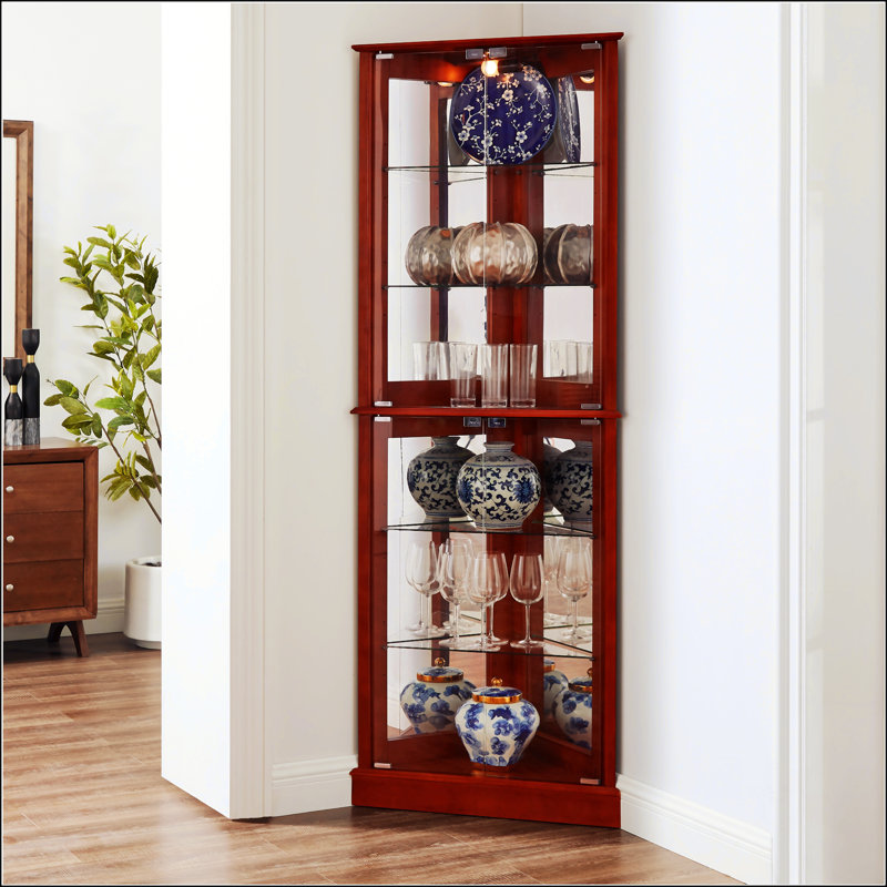 Armoire de coin avec éclairage Curio, Cerisier