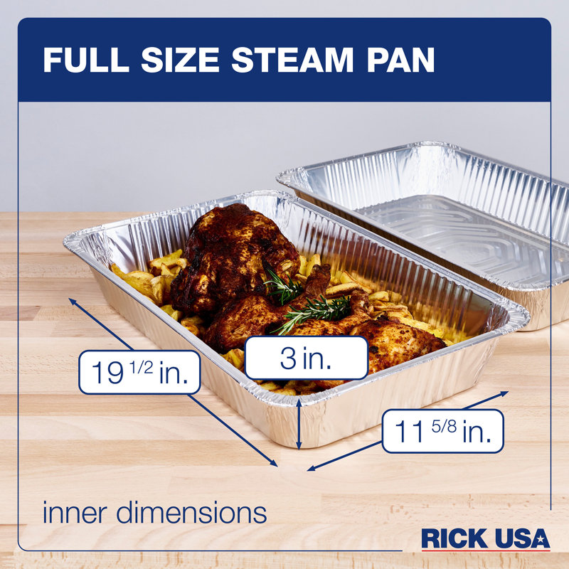 RICK USA: casserole à vapeur pleine grandeur - paquet de 10 - papier d'aluminium jetable 19,5 x 11,6 po, cuisson, cuisson, durable, gril-four-congélateur-lavable au lave-vaisselle, recyclable