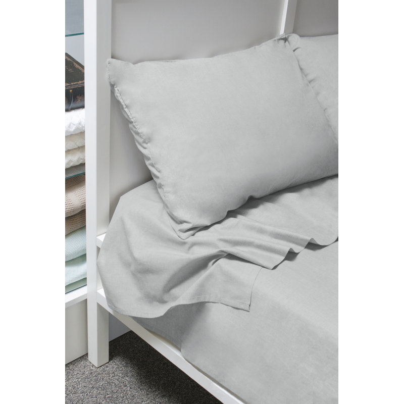 100% Cotton Standard Pillowcase - Set of 4, Queen Fitted Sheet and 2 Pillowcases, Gray