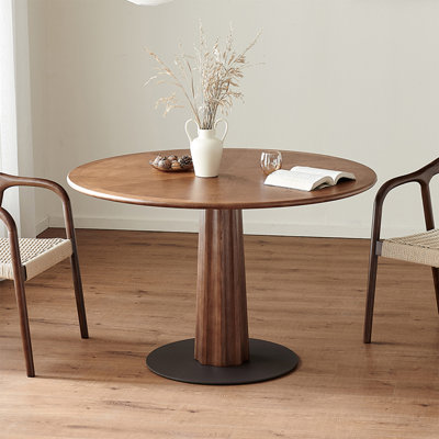 47.24" Black Round Solid + Manufactured Wood+Carbon Steel Dining Table