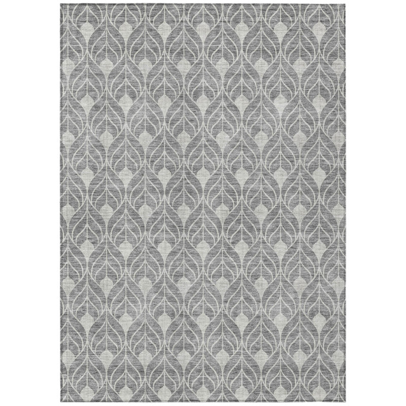 Tapis d'intérieur / extérieur géométrique lavable gris et gris clair HomeRoots 10 pi x 14 pi