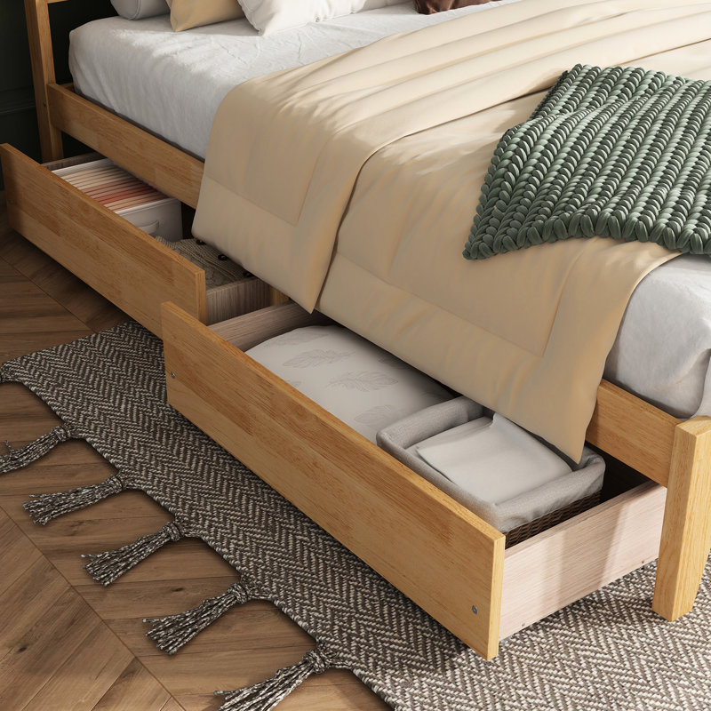 Très grand lit avec tête de lit tissée fascinante et deux tiroirs pratiques, Très grand lit, Chêne blanc