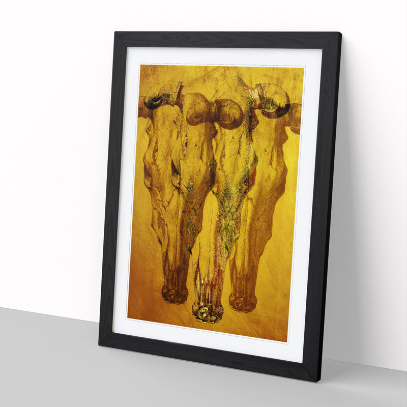 Gold Shade of Skulls - Picture Frame Painting, 36cm H x 27cm W x 2cm D, Black Framed
