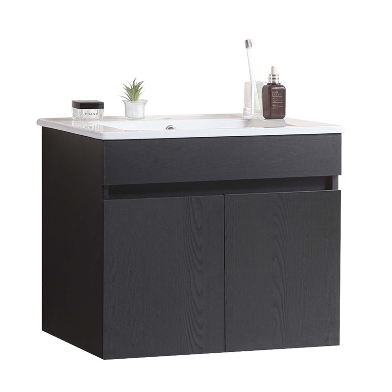 Lizzmore Wall Mounted Bathroom Vanity With White Ceramic Basin & 2 Soft Close Doors, Black