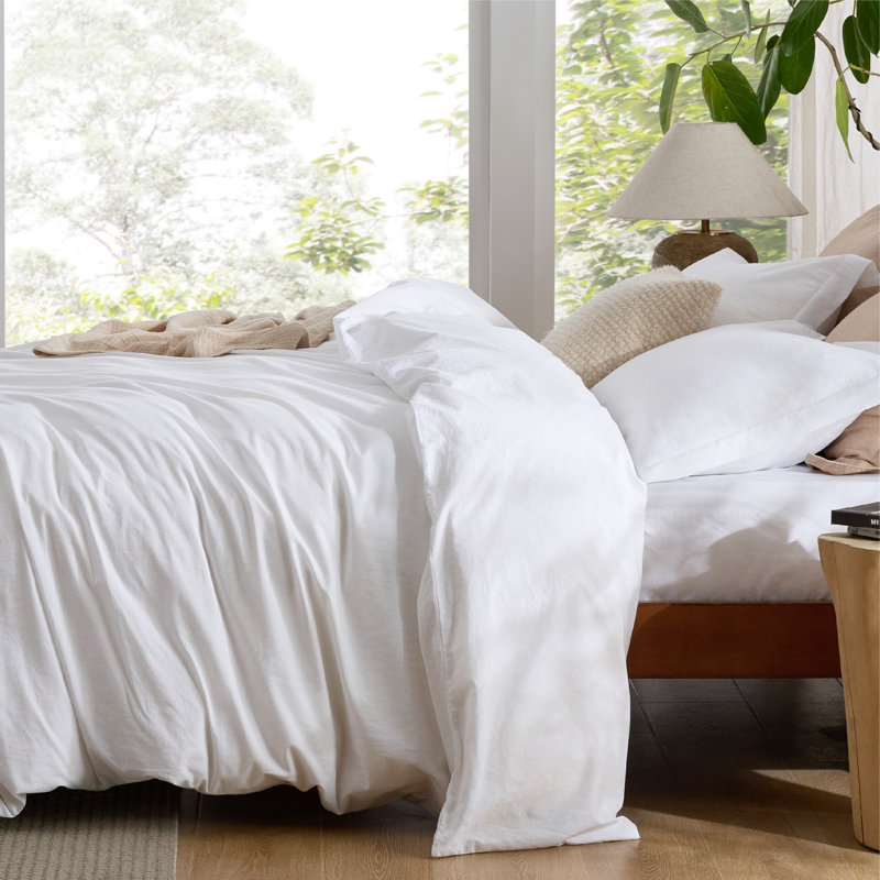 Bedsure 100% Washed Cotton Duvet Cover Set, King Duvet Cover + 2 Shams(20"*36"), Oatmeal