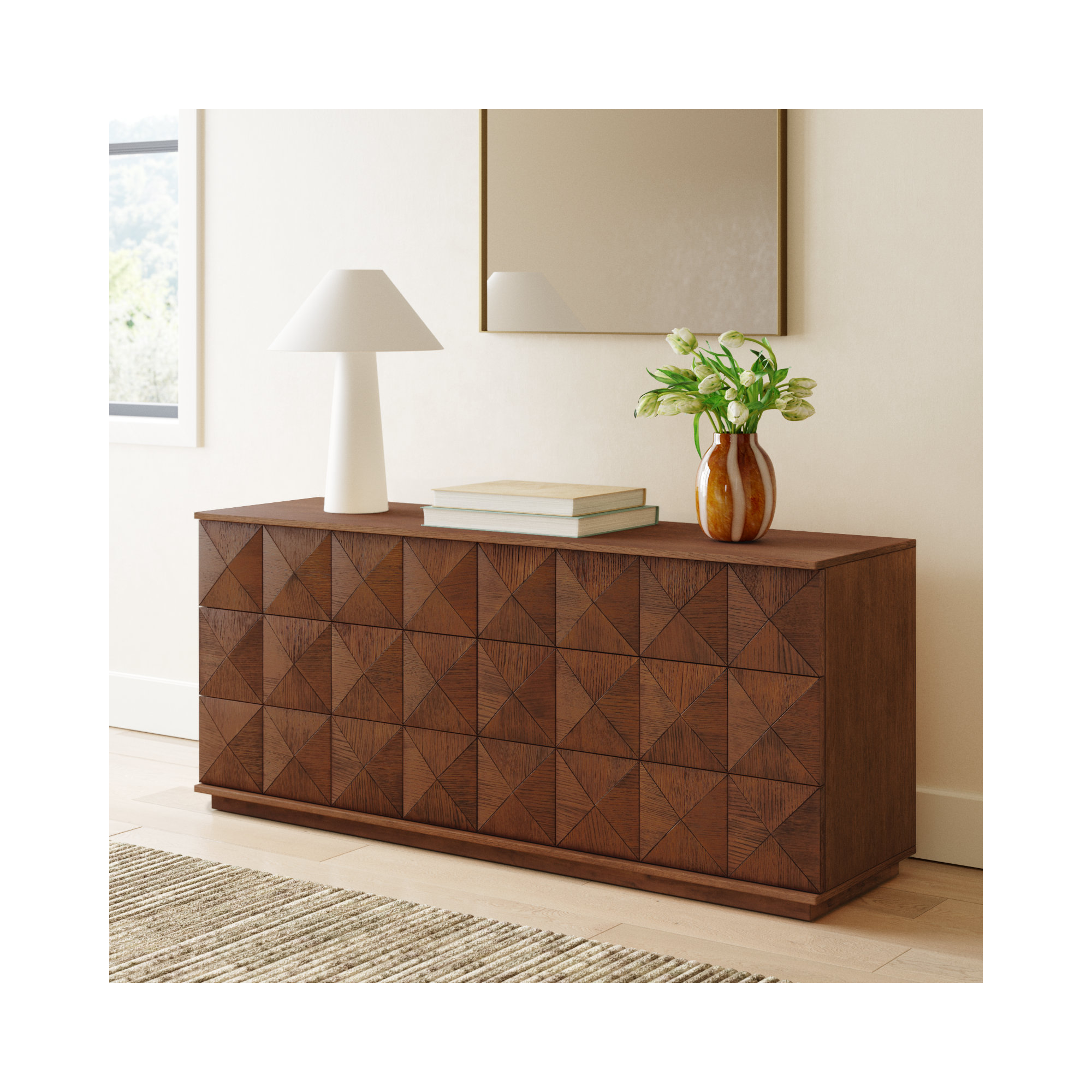 Iriye 63" W 6-Drawer Double Dresser , Walnut