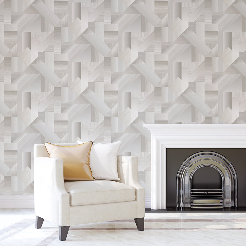 TexStyle Geometric Shape Shifter Design 33' L x 21" W Metallic/Satin Wallpaper Roll, Natural