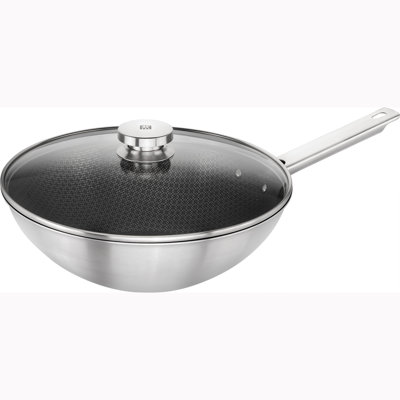 Joy Plus 11.81" 18/10 Stainless Steel Non-Stick Wok with Lid