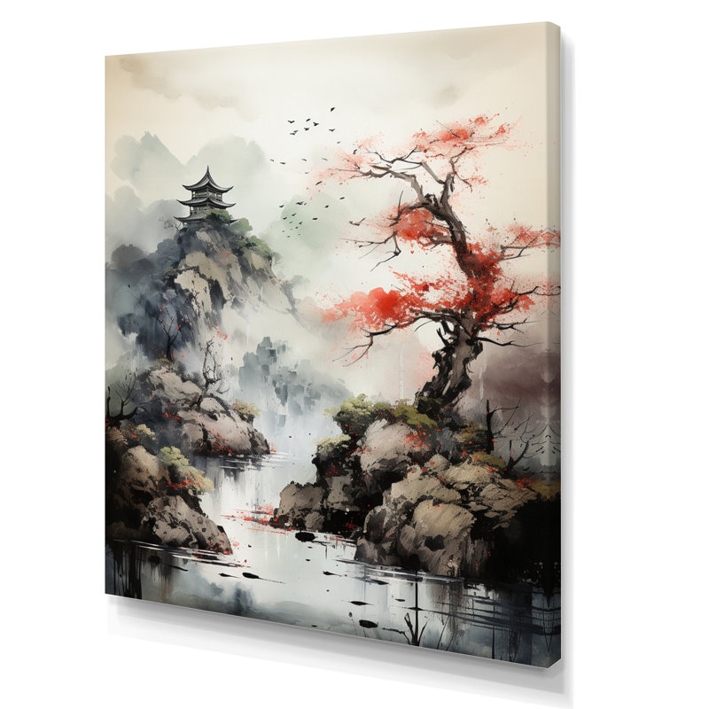 Asian Art Samurais Landscape I - impressions sur toile asiatiques, Toile tendue, H 32 po x l 16 po x P 1 po