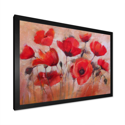 Red Blooming Poppies V - reproduction de cadre flottant sur toile