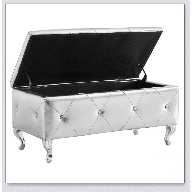 Banc rembourré avec repose-pieds avec rangement - boutons en cristal, pieds en métal - repose-pieds rectangulaire en similicuir, capacité de 380 lb pour la chambre / le vestibule