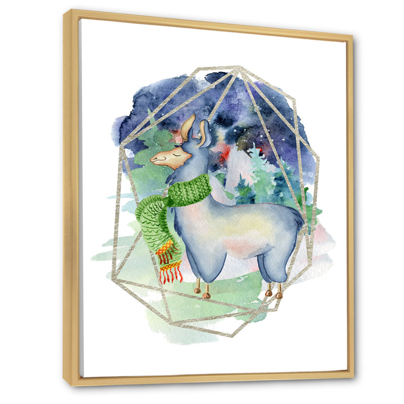 Joli dessin de lama - peinture, H 40 po x l 30 po x P 1,5 po, Cadre naturel flottant